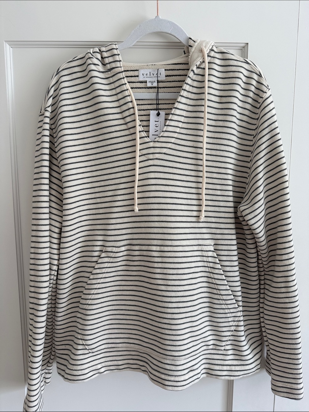 Velvet by Graham & Spencer Cream and Black Striped Crewneck Hoodie